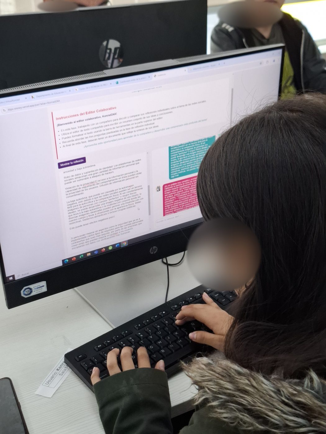 A student writing in the collaborative editor